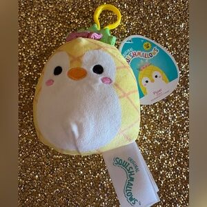 Squishmallows Piper NWT Yellow and White Plush Key Chain Holder. 4”